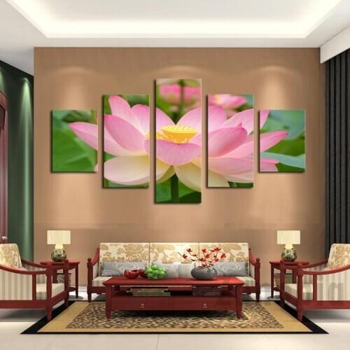 2020 Paintings Fallout 5 Panel Lotus Modern Painting Canvas Wall Art Picture Home Decoration Living Room Print--large Unframed