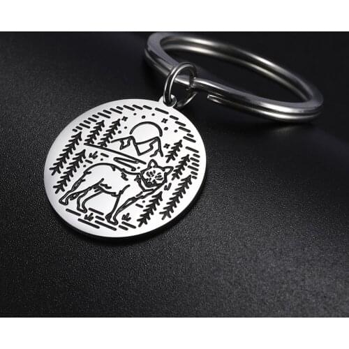 COOLTIME Stainless Steel Round Wolf Carving Fashion Key Chain Nightmare Before Christmas Keychain Gifts for Women