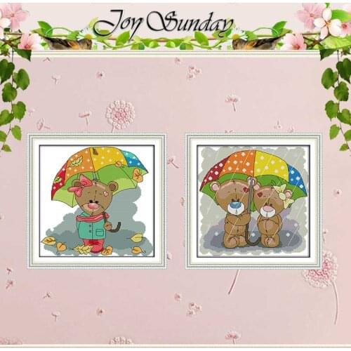 The bear hold up an umbrella Counted Cross Stitch 11CT 14CT Cross Stitch Set Wholesale Cross-stitch Kit Embroidery Needlework