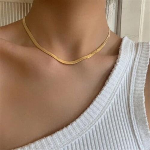 New 2021 Simple Flat Snake Bone Chain Fashion Short Clavicle Choker Necklaces for Women Gothic Charm Luxury Jewelry Accessories