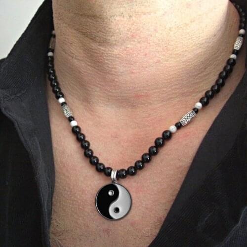 Yin Yang pieces Pendants Necklace, White Howlite, Mens Black Onyx Necklace, Mens Yin Yang Jewelry