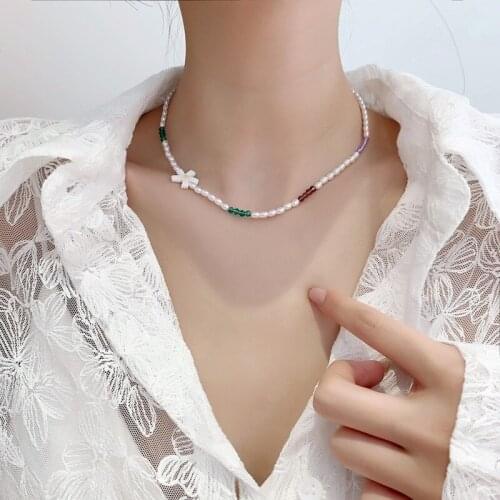 Origin Summer Japanese Flower Contrast Color Chokers Necklace for Women Unique Design Beaded Party Gifts Necklace Jewellery