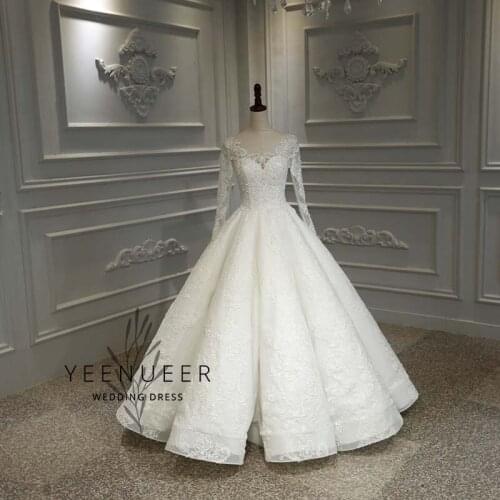 Luxury Lace Bride Wedding Dresses 2020 hot sale Long sleeve Tulle Bridal Wedding Gowns Plus Size Ball Gown Robe