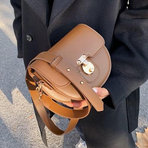 Vintage Pure Color Mini Saddle Bag 2020 Winter High Quality Leather Womens Designer Handbag Lock Shoulder Crossbody Purses