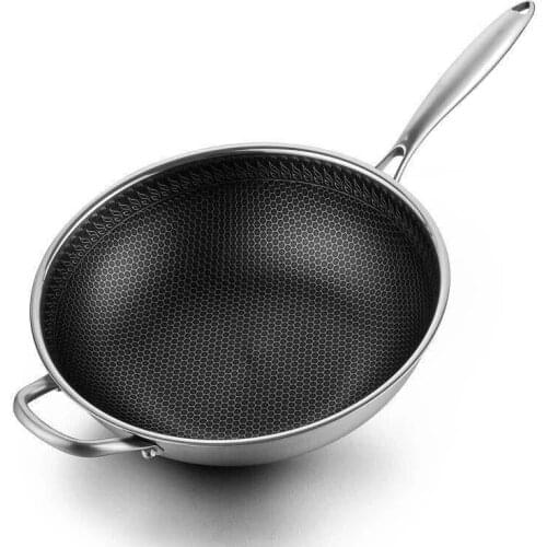 316 Stainless Steel Wok Grade Steel Micro Lampblack Double-Sided Wok Double-Sided Five-Layer Steel Wok Non-Stick Wok