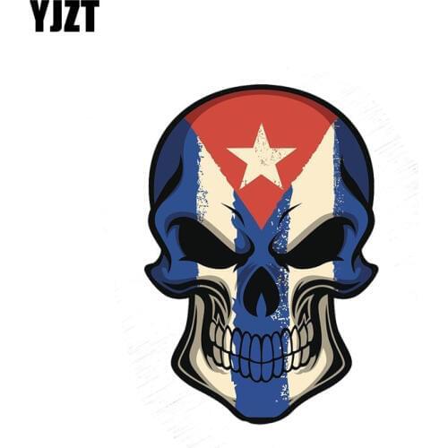 YJZT 10.4CM*15.2CM Personality Cuban Flag Skull Decal Car Sticker PVC Accessories 6-0004