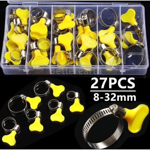 27PCS 6 Sizes Stainless Steel Pipe Hose Clips Spring Clamps Fastener Fuel Line Hose Water Pipe Air Tube Set