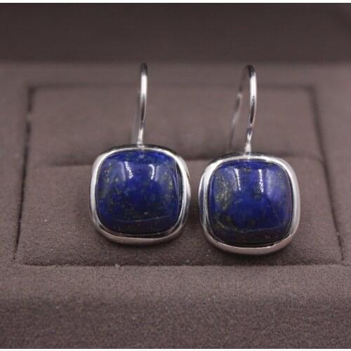 Pure S925 Silver Earrings Lapis Lazuli Square Womens Earrings 22mmL Fashion New