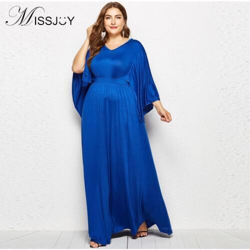 MISSJOY 2019 abaya islamic clothing batwing Sleeve V Neck Women Muslim Fashion Evening Party Long Maxi dress Plus Size 4XL robes