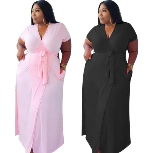 Women Dress Elegant Evening Party Summer Sundress Female Casual Deep V Neck Belted Vestido Plus Size Robe Femme Dresses 5XL 4XL