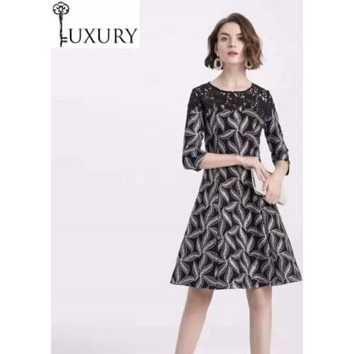 De M-3XL Fiesta Vestidos 2020 Spring Summer Party Women Hollow Out Lace Embroidery Patchwork Golden Leaves Pattern Dress