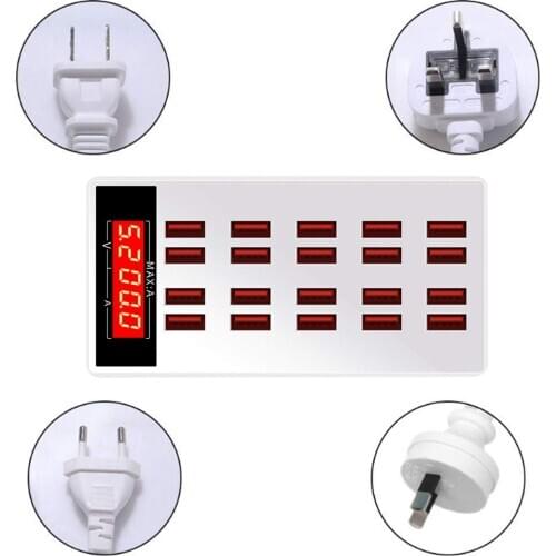 100W 20 Ports with Display USB Charging Plug Fast Charger Station for Tablet Laptop Phone