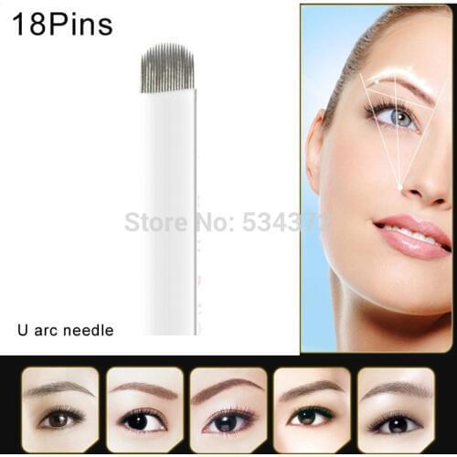 18 PinX50pcs U Shape Tattoo Needles Permanent Makeup Eyebrow Embroidery Blade For 3D Microblading Manual Tattoo Pen