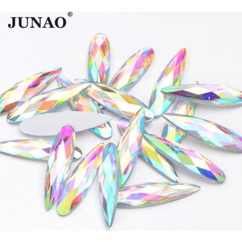 JUNAO 20pcs 9x36mm Large Crystal AB Rhinestones Applique Flat Back Drop Shape Crystal Stones Non Hotfix Scrapbook Strass Beads