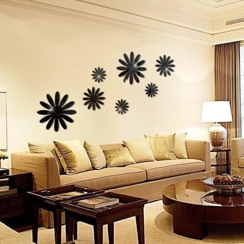 7 Set Creative Small Flower Acrylic Mirrored Decorative Sticker Room Decoration DIY Self Sticking Acrylic Sticker Art Home Decor