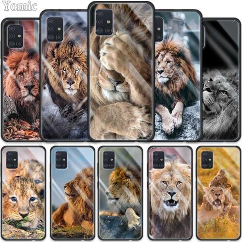 Tempered Glass Case for Samsung Galaxy A50 A51 A70 A71 A01 A10 A11 A20 A21 A30 A31 A40 A41 A81 M21 M31 M51 Cover Animaux Lion
