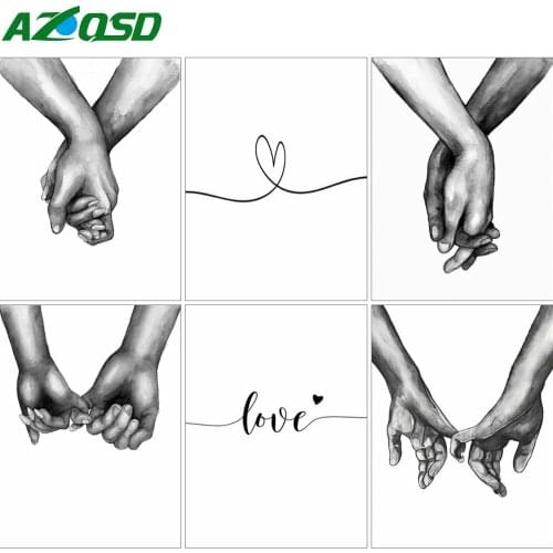 AZQSD Full Drill Diamond Embroidery Hand Love Couple Mosaic Rhinestones Diamond Painting Portrait Cross Stitch Home Decor Gift