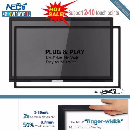 Free Shipping 16:9 Ratio 50" IR Touch Screen Panel Overlay With 10 Touch Points Dust-proof Support Win, Mac OSX, Linux, Android
