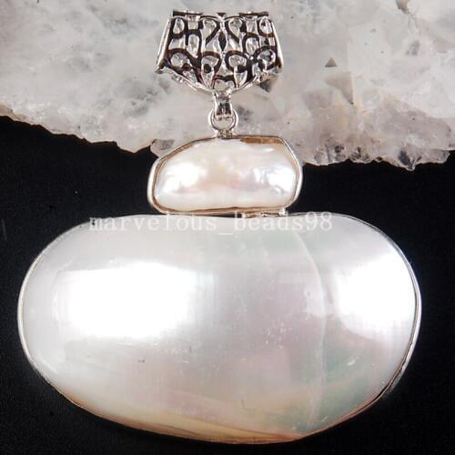 Free shipping 50x52x17mm Fashion Jewelry White Mother of pearl Shell Oval Pendant Bead MC3769