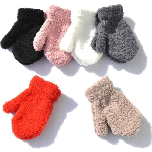 Baby Kids Plush Thick Warm Baby Gloves Winter Plus Velvet Mittens Children Coral Fleece Full Finger Gloves for 1-7Y Kids Gloves