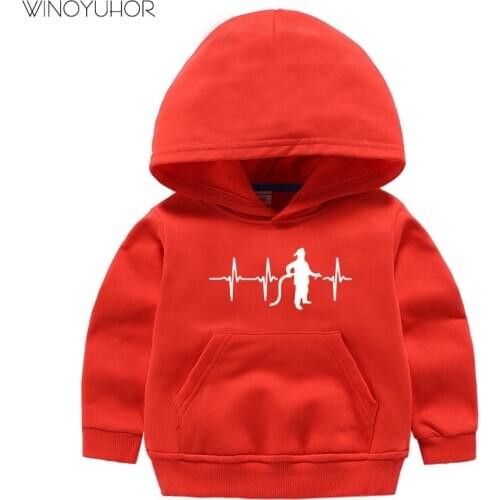 Heartbeat Of Firefighter Funny Printed Hoodies Sweatshirt Children Winter Casual O-Neck Pullovers Baby Boy Girl Fireman Tops