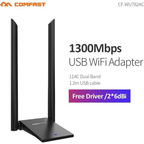 COMFAST CF-WU782AC 5.8GHz USB 3.0 WiFi 1300Mbps 802.11ac Long Distance Adapter WIFI Receiver high-gain Antenna 2*6dBi Dual Band