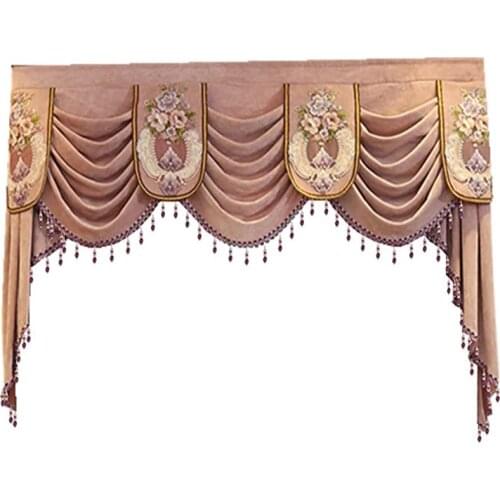 European Luxury Elegant Embroidered Swag Waterfall Short Valance with Beads Tassels Decoration Window Curtains Panels #3