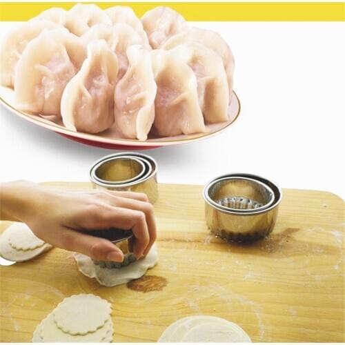 3Pcs Round/Flower Shaped Dough Cutting Tool Kitchen Gadgets Stainless Steel Dumplings Cutter Portable Dumplings Wrappers Molds