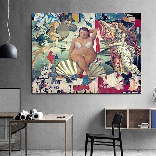 Fat Girl Spoof of Famous Paintings Canvas Paintings Wall Posters and Prints Pictures Graffiti Pearl Girl Living Room Decoration