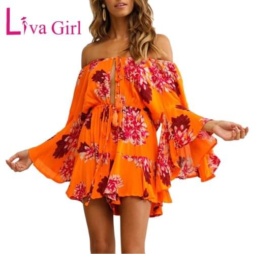LIVA GIRL Woman Floral Digital Print Lace-up Jumpsuit Summer Female One-Piece Colar Ruffle Short Jumpsuit Ladies Loose Rompers