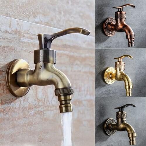 Hot Wall Mount Faucet Retro Brass Washing Machine Mop Small Tap Antique Dragon Carved Decorative Outdoor Garden Bibcock Bathroom