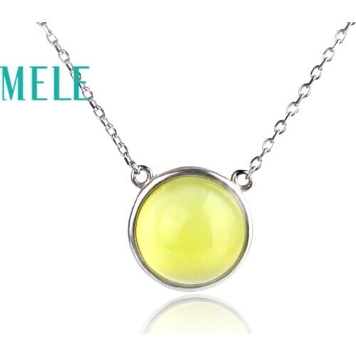 Natural 13mm yellow prehnite 925 sterling silver penadnt for women,simple round cut fine jewelry with high quality