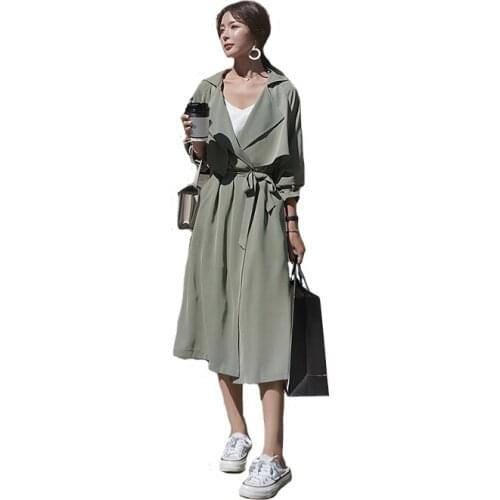 Notched collar mid-length new casual jacket retro windbreaker solid color lace-up womens windbreaker fashion jacket