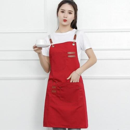 Solid Color Simple Canvas Apron Waterproof Adjustable Pinafore with Two Pockets Kitchen BBQ Chef Hairdresser