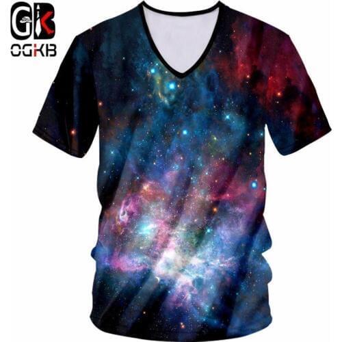 OGKB Women/Men Deep V Neck Tshirt Summer 3d Print Galaxy Space Cool T-shirt Man Bodybuilding Fitness Worktout Casual Tee Shirts