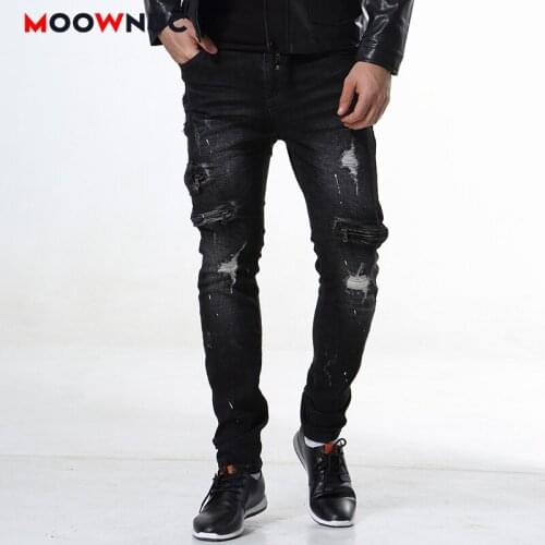 Casual Jeans For Men Sweatpants Plus Size Washed Full-Length Fashion Pant 2021 Hole Spring Fit Denim Trousers Male Brand MOOWNUC