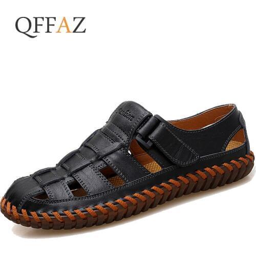 Мужские кожаные сандали QFFAZ China At AliExpress