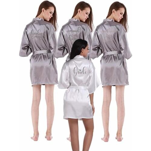 Silver bride robe satin bridal getting ready wedding gift team bride bridesmaid sister in law mother bride groom kimono robes