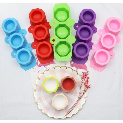Silicone Pot Molds Form Arts Craft Polygonal Cup Moulds DIY Succulent Flowerpot Clay Plaster Gypsum Mold 3 Holes Concrete Mould