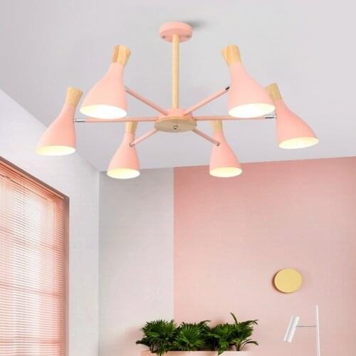 Nordic simple modern solid wood E27 led pendant lamp 220V living room bedroom study creative personality aluminum lamp