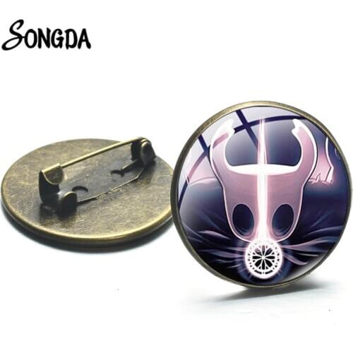 Vintage Game Series Metal Brooches Hollow Knight Octopus Cartoon Figure Glass Dome Backpack Badge Unisex Bag Clothes Pins