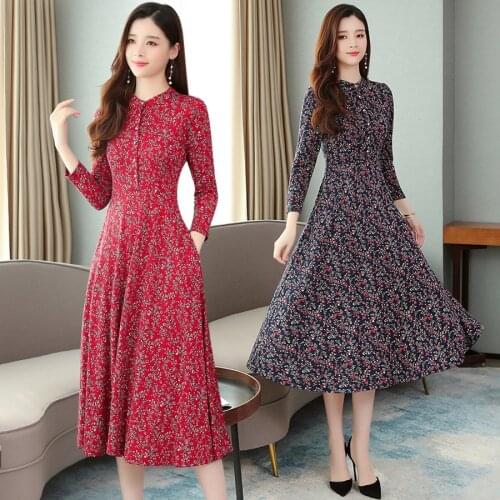 2021 Vintage Floral Cotton Midi Dresses Autumn Winter 4XL Plus Size Print Long Sleeve Dress Elegant Women Bodycon Party Vestidos