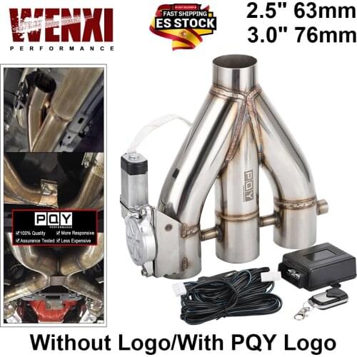 PQY New 2in1 3in1 2.5" 63mm / 3.0" 76mm Electric Exhaust 3 Outlet Downpipe E-Cutout Cut Out Valve With Remote Control Wireless
