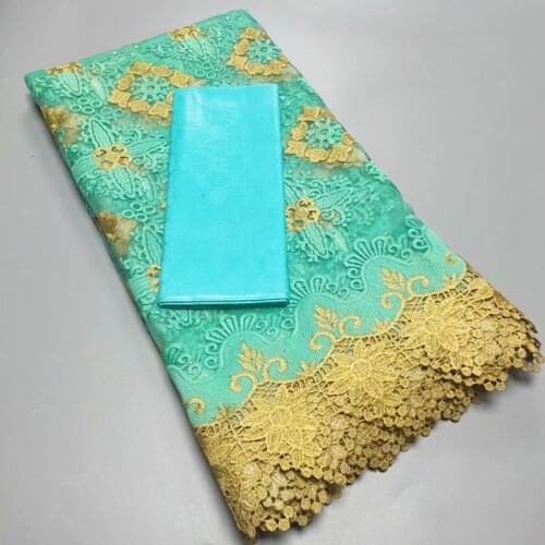 Party Q High Quality African Nigerian Tulle Lace Fabric Embroidery Milk Silk Voile Cord French 2.5+2.5yards T3002