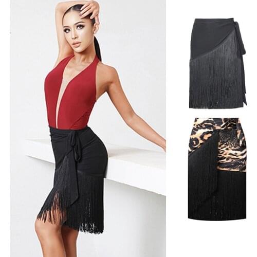Latin Dance Skirt Leopard Print Irregular Skirts Tango Salsa Cha Cha Rumba Samba Clothing Female Adult Practice Wear DNV15015