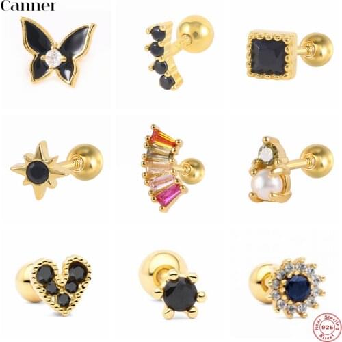 Canner 1pcs 925 Sterling Silver Stud Earrings For Women Spark Heart Shape CZ Earrings Fine Jewelry Piercing pendientes Aretes W5