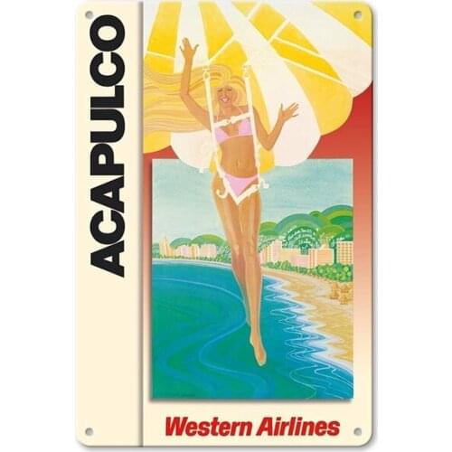 Acapulco Western Airlines Tin Sign art wall decoration,vintage aluminum retro metal sign,iron painting vintage decoration sign