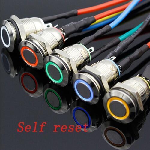 1PC 12MM with LED 3V 5V 12V 24V 220V Metal Button Switch Momentary push button auto reset waterproof illuminated