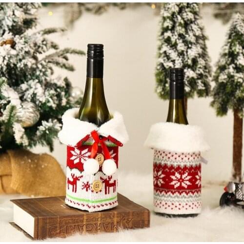 1pcs Merry Christmas Gift Treat Candy Wine Bottle Holder Santa Knitted Fur Collar Wine Set Decor Christmas Gift Bags Cute Decor