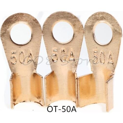 10Pcs 50A Copper Battery Cable Connector Terminal Crimping 4-10mm2 Wire OT-50A